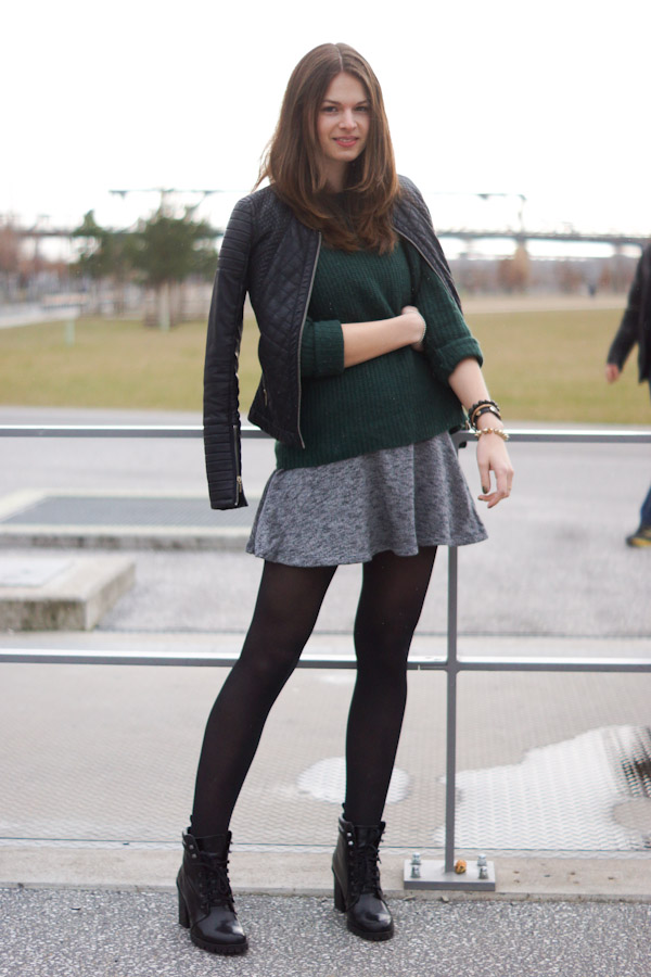 Skirt Outfit - grey, green & black