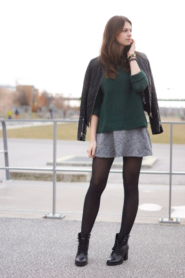 Skirt Outfit - grey, green & black