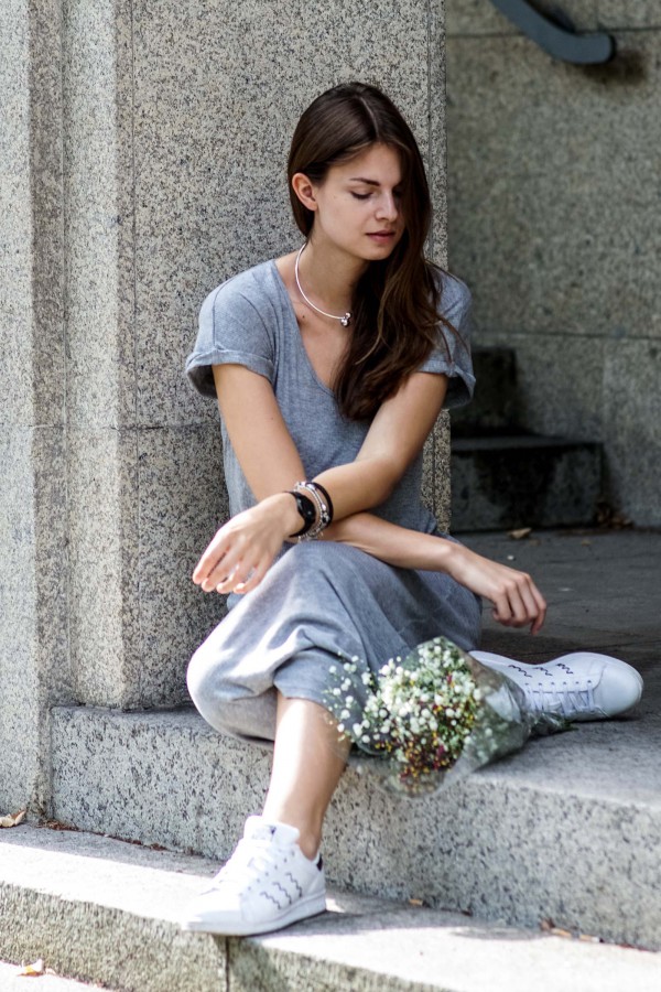 Grey Maxi Dress and White Sneakers