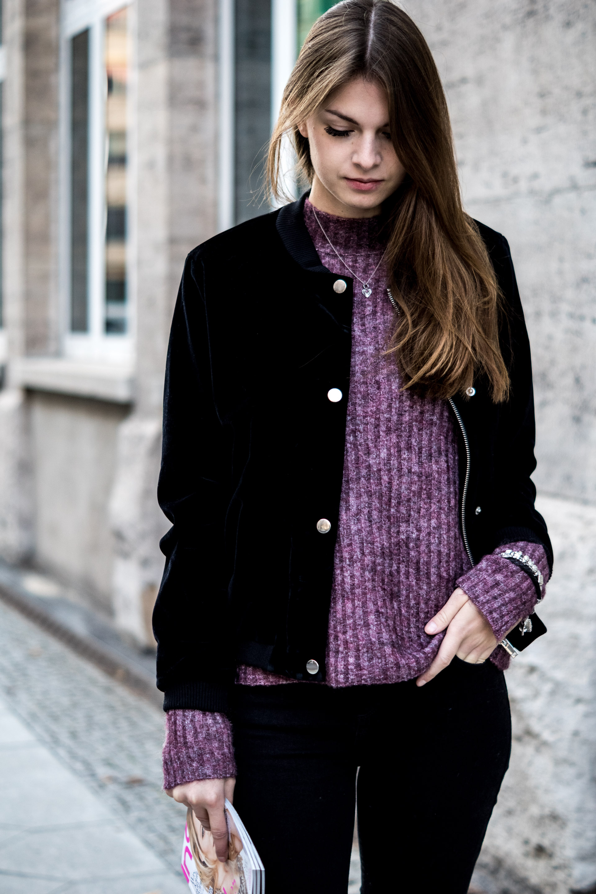 Velvet Bomber Jacket and lilac sweater || Autumn Outfit 2016