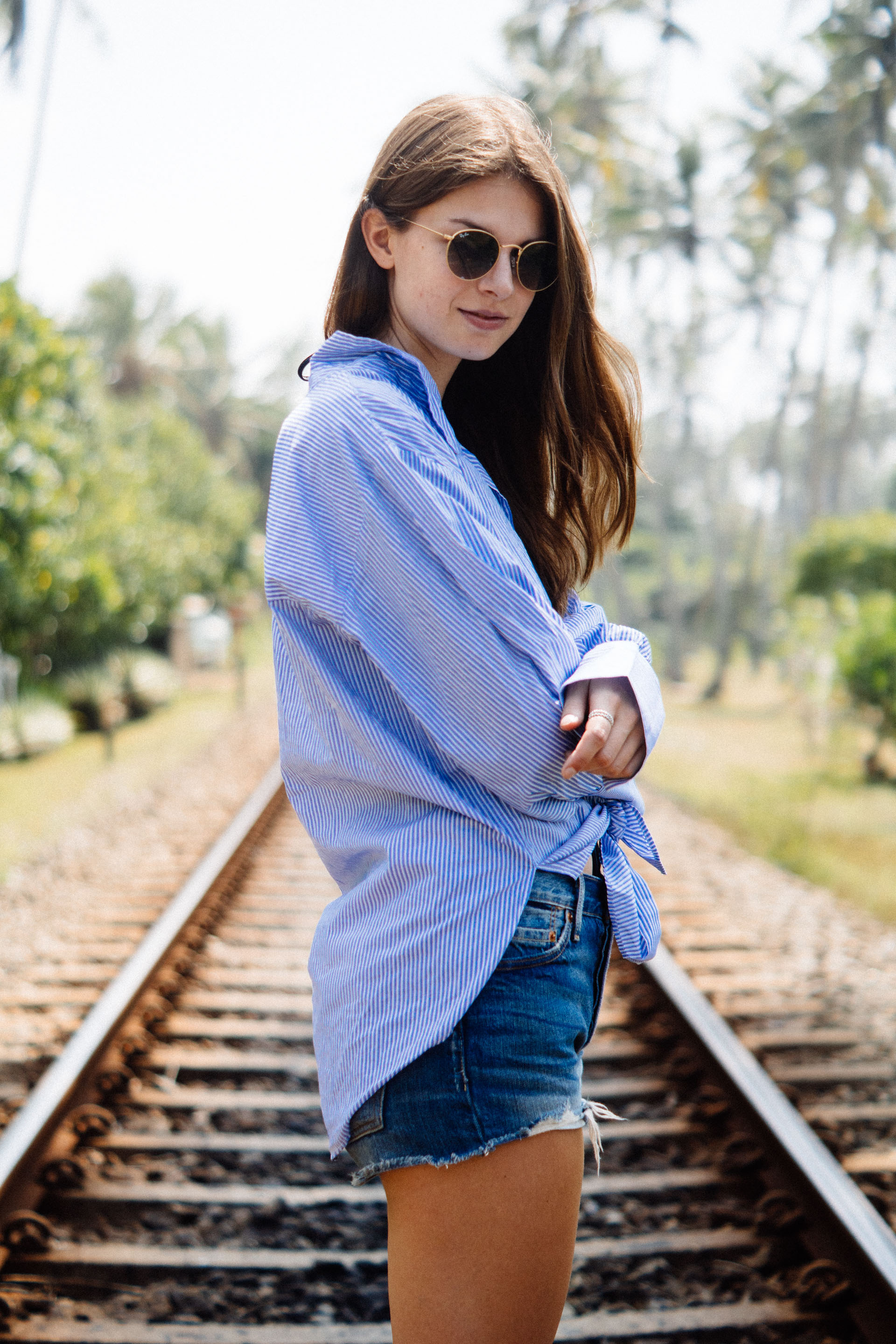 Railway Tracks in Sri Lanka || Striped Shirt and Denim Shorts