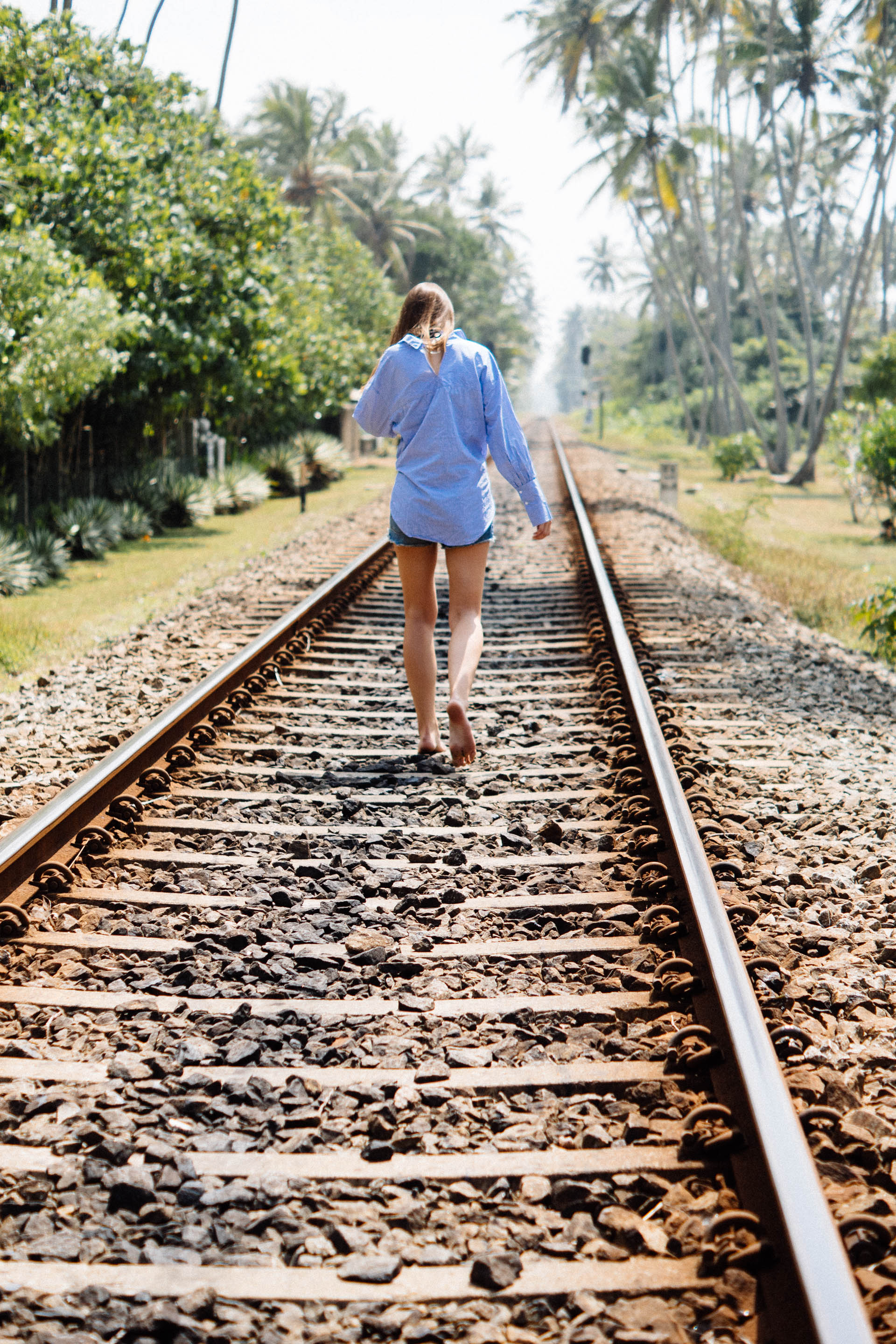 Railway Tracks in Sri Lanka || Striped Shirt and Denim Shorts