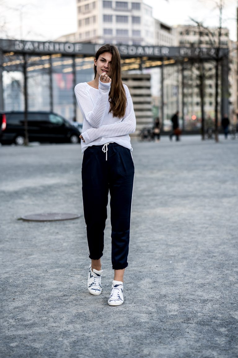 White Sweater, Blue Pants and White Sneakers || White and Blue Outfit