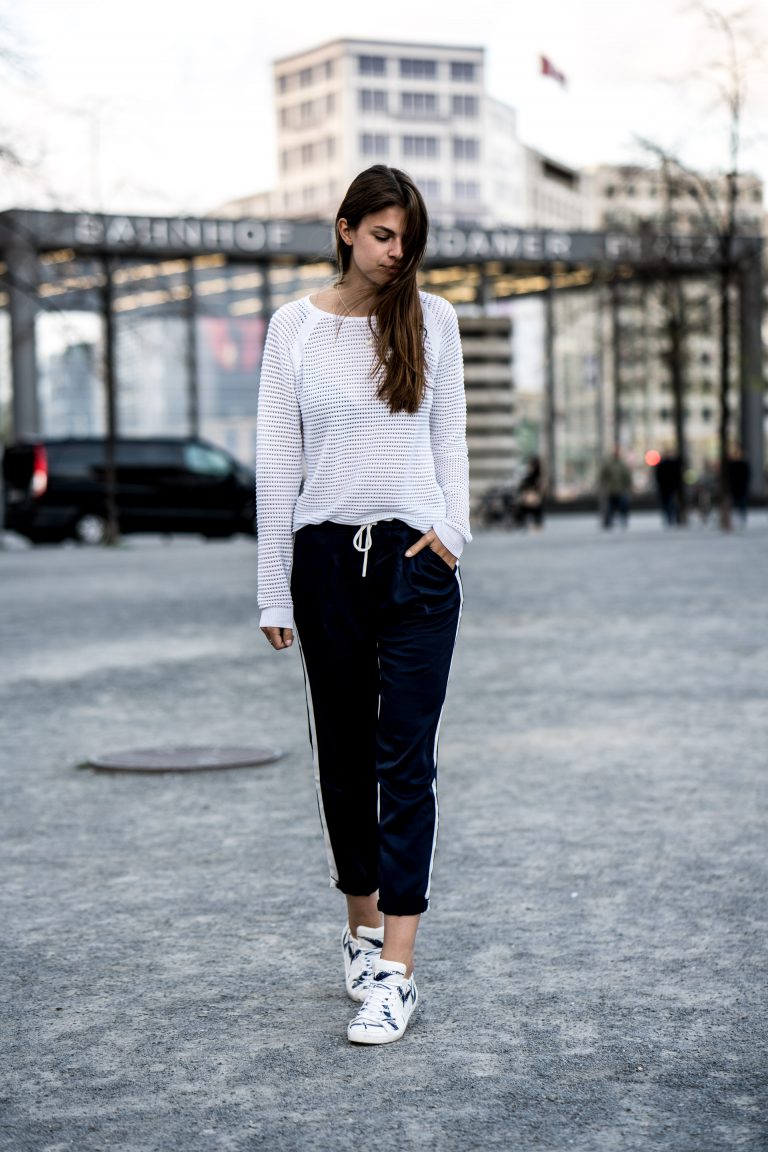 White Sweater, Blue Pants and White Sneakers || White and Blue Outfit