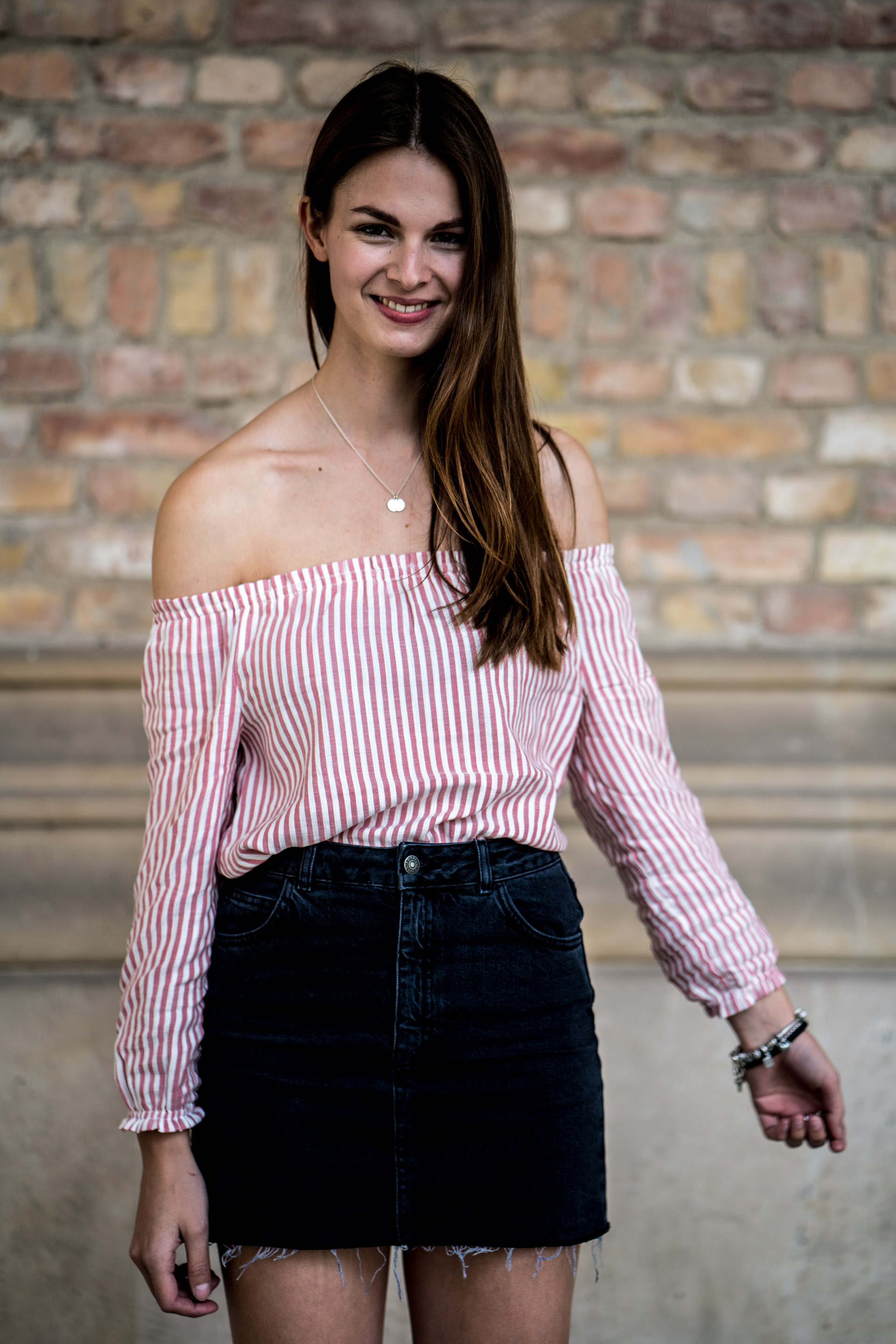 black-denim-skirt-black-sweater-and-striped-off-shoulder-shirt