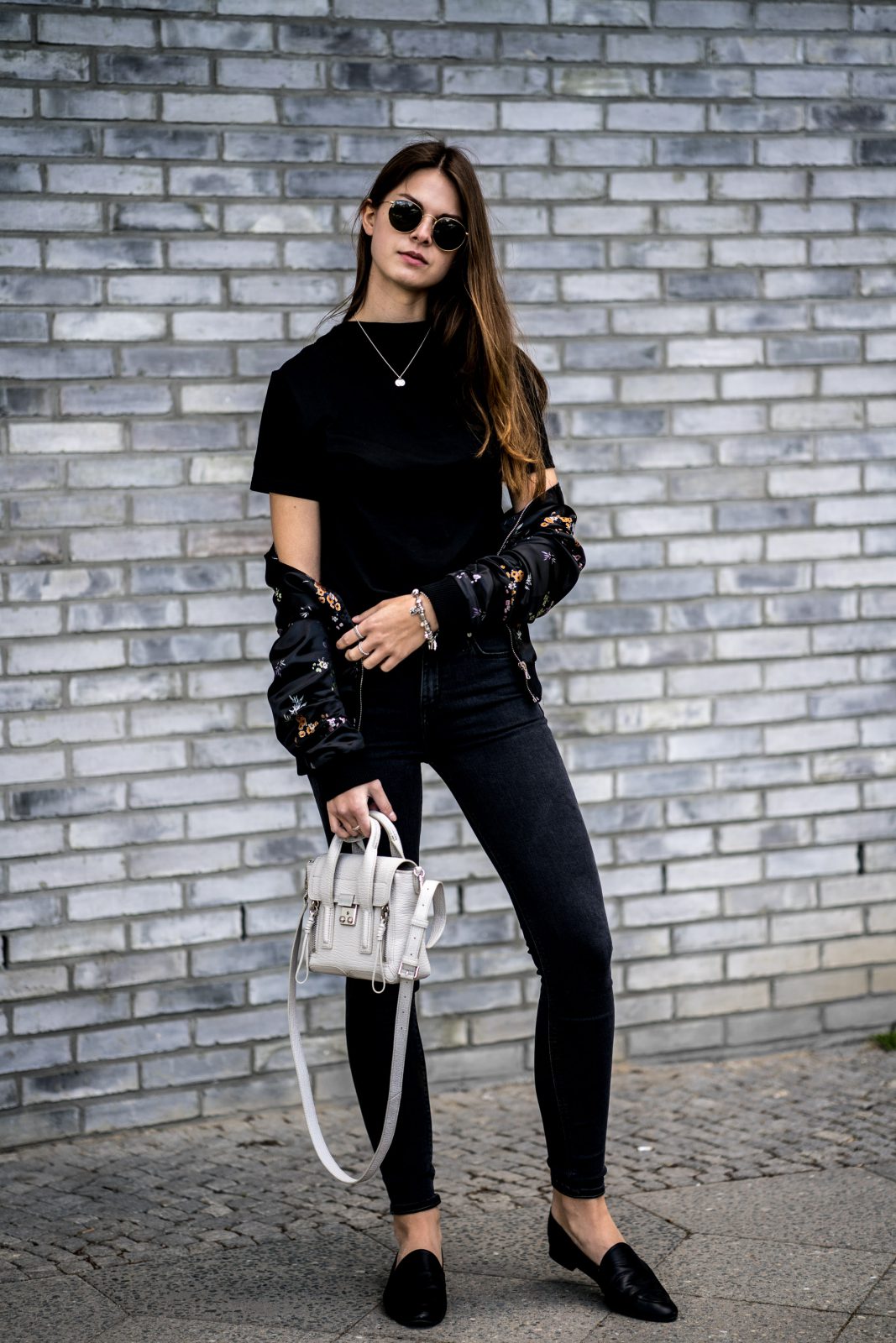 Phillip Lim Mini Pashli || All black outfit and a light grey bag