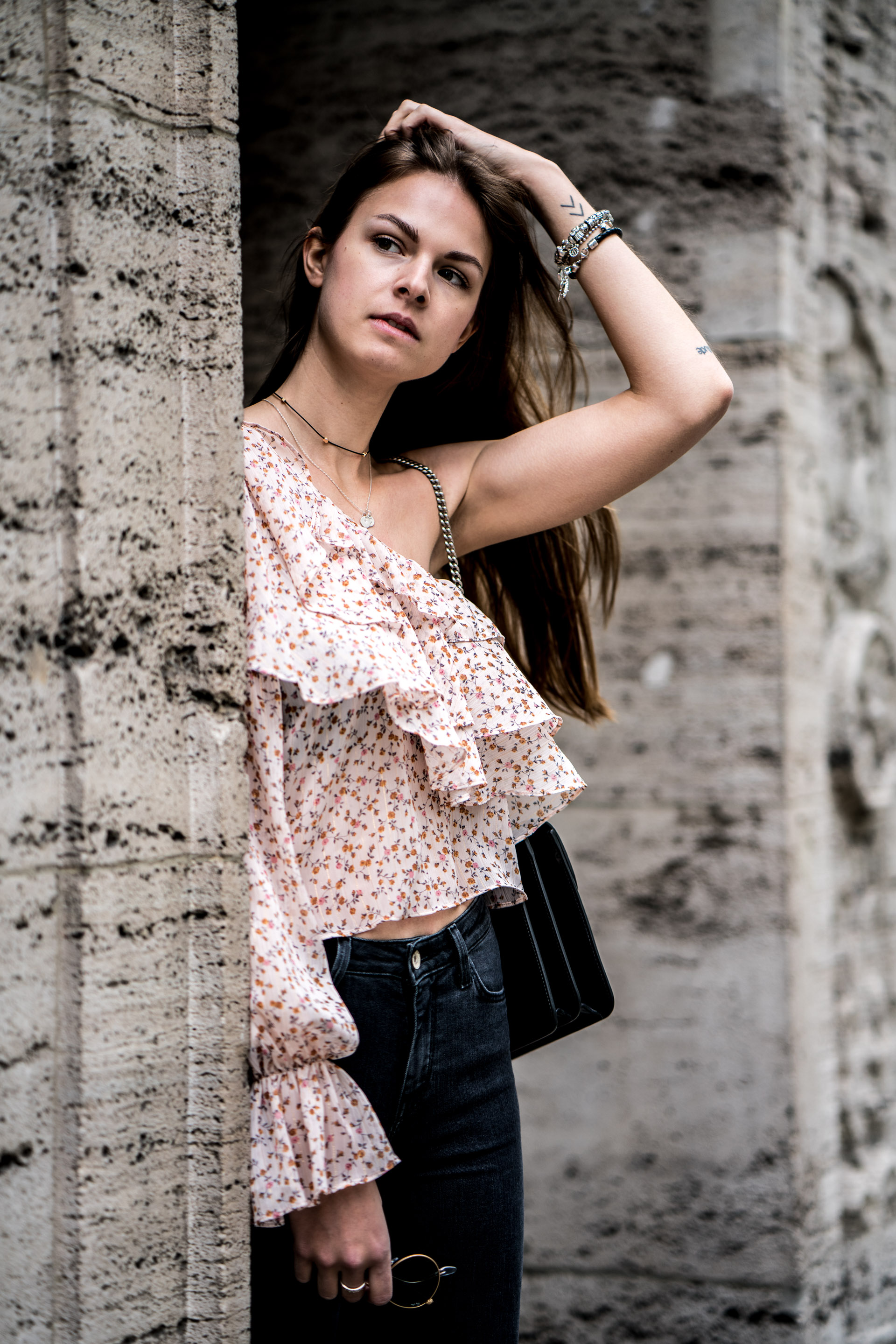 one-shoulder-shirt-with-ruffles-spring-outfit-2017