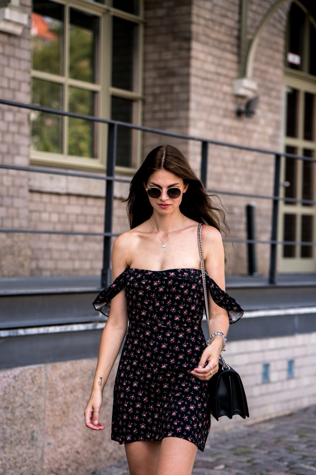 Floral Summer Dress combined with Black Sneakers