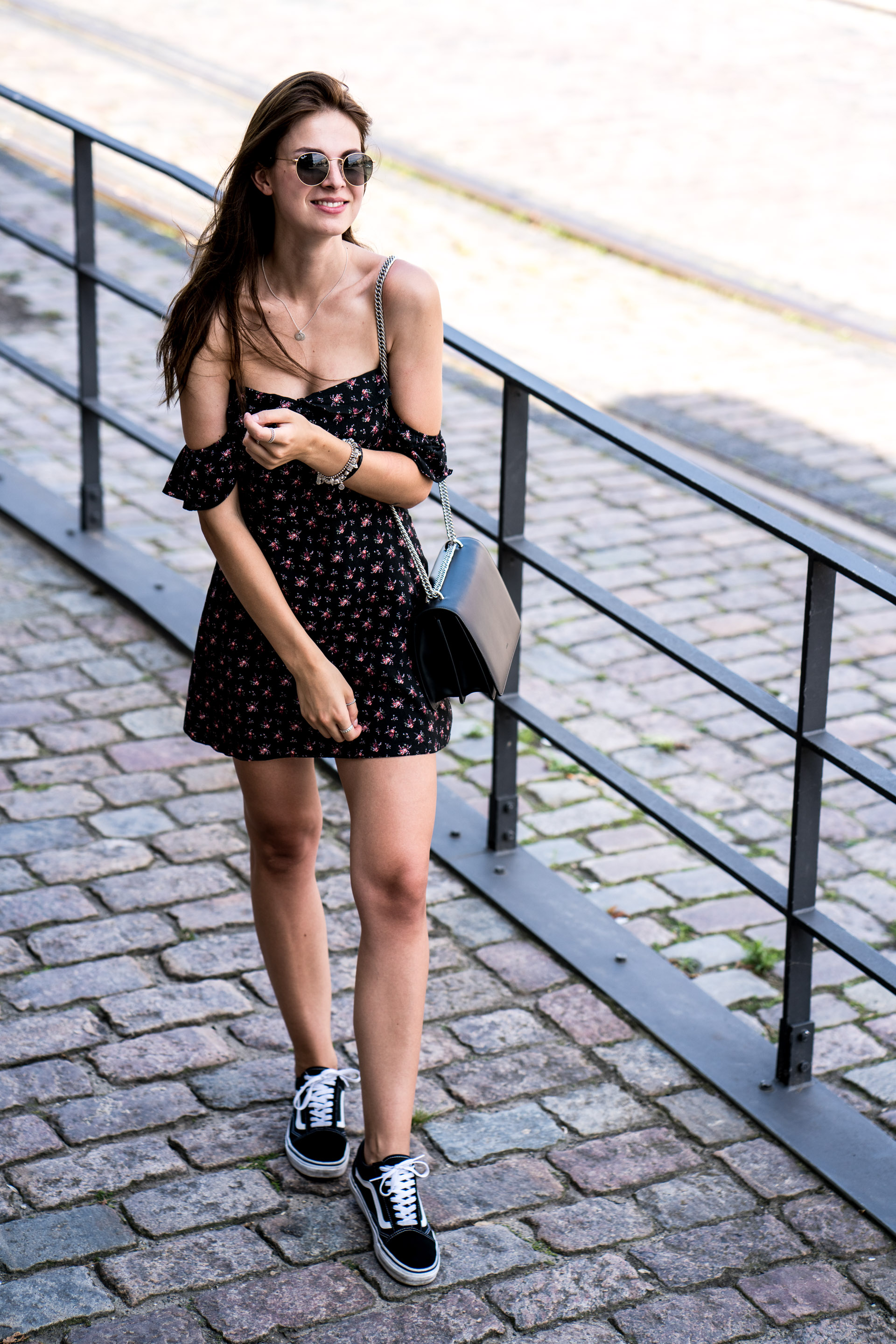 Floral Summer Dress combined with Black 