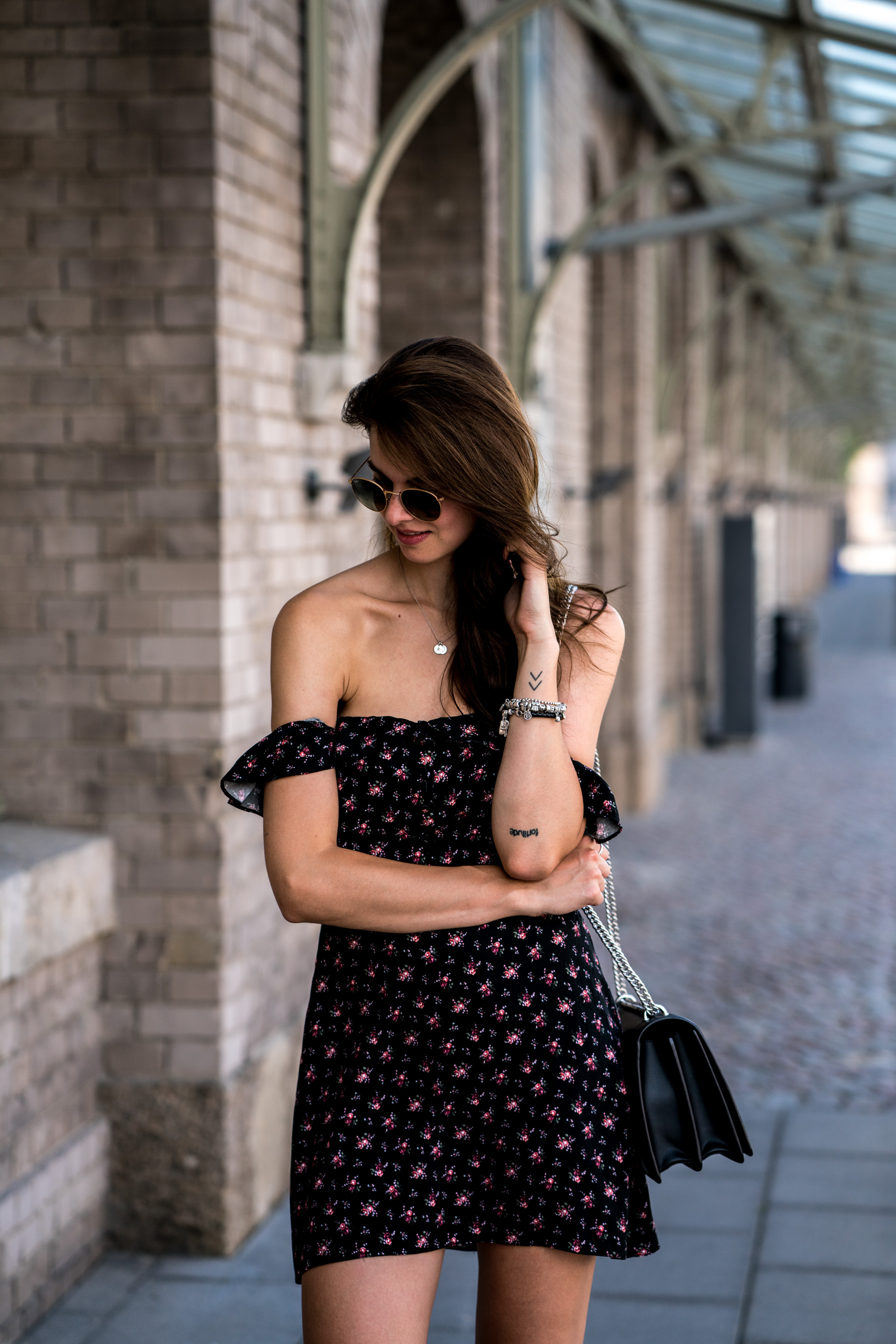 Floral Summer Dress combined with Black Sneakers