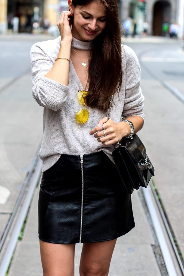 Combining a knitted pullover with a faux leather skirt || Skirt Sweater ...