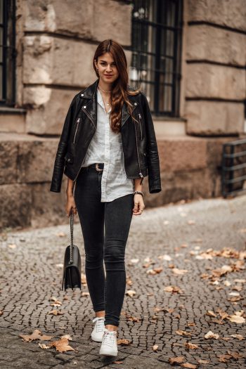 Woman's Outfit Idea: Leather Jacket and White Shirt || Casual Chic Outfit