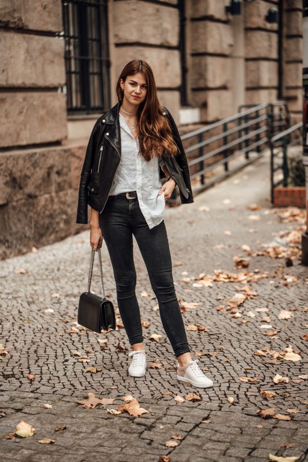 Woman's Outfit Idea: Leather Jacket and White Shirt || Casual Chic Outfit