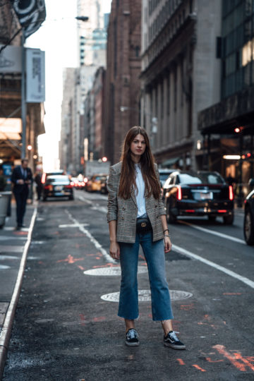 New York Streetstyle: Cropped Flare Jeans and Plaid Blazer