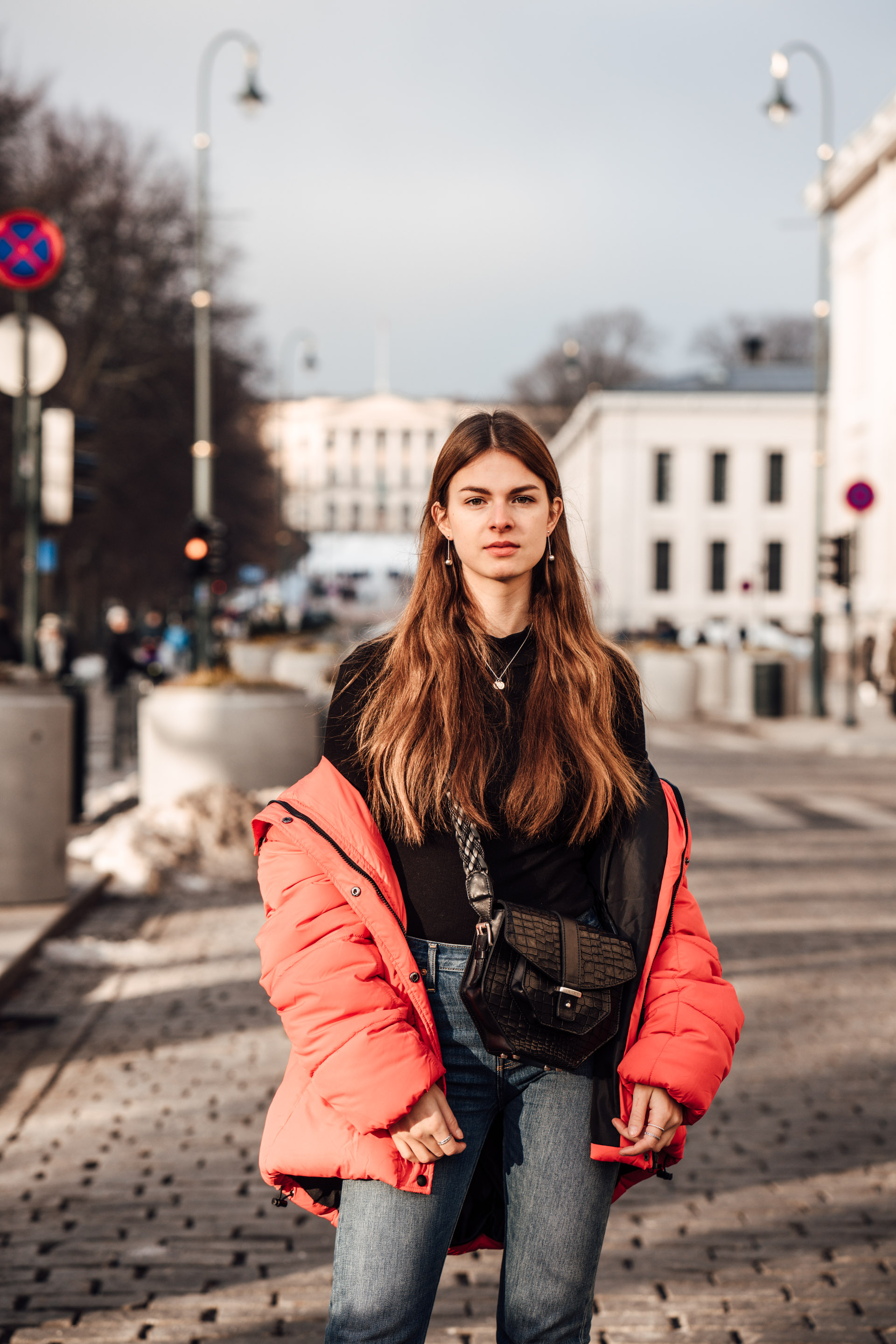 Oslo Runway Outfit: A casual chic way to wear a red puffer jacket