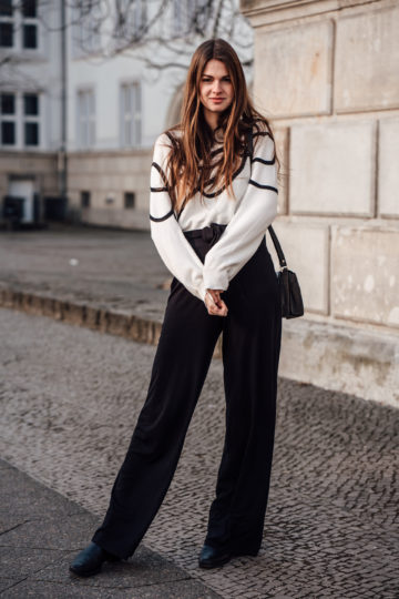 Spring Outfit: combining wide leg pants and white sweater