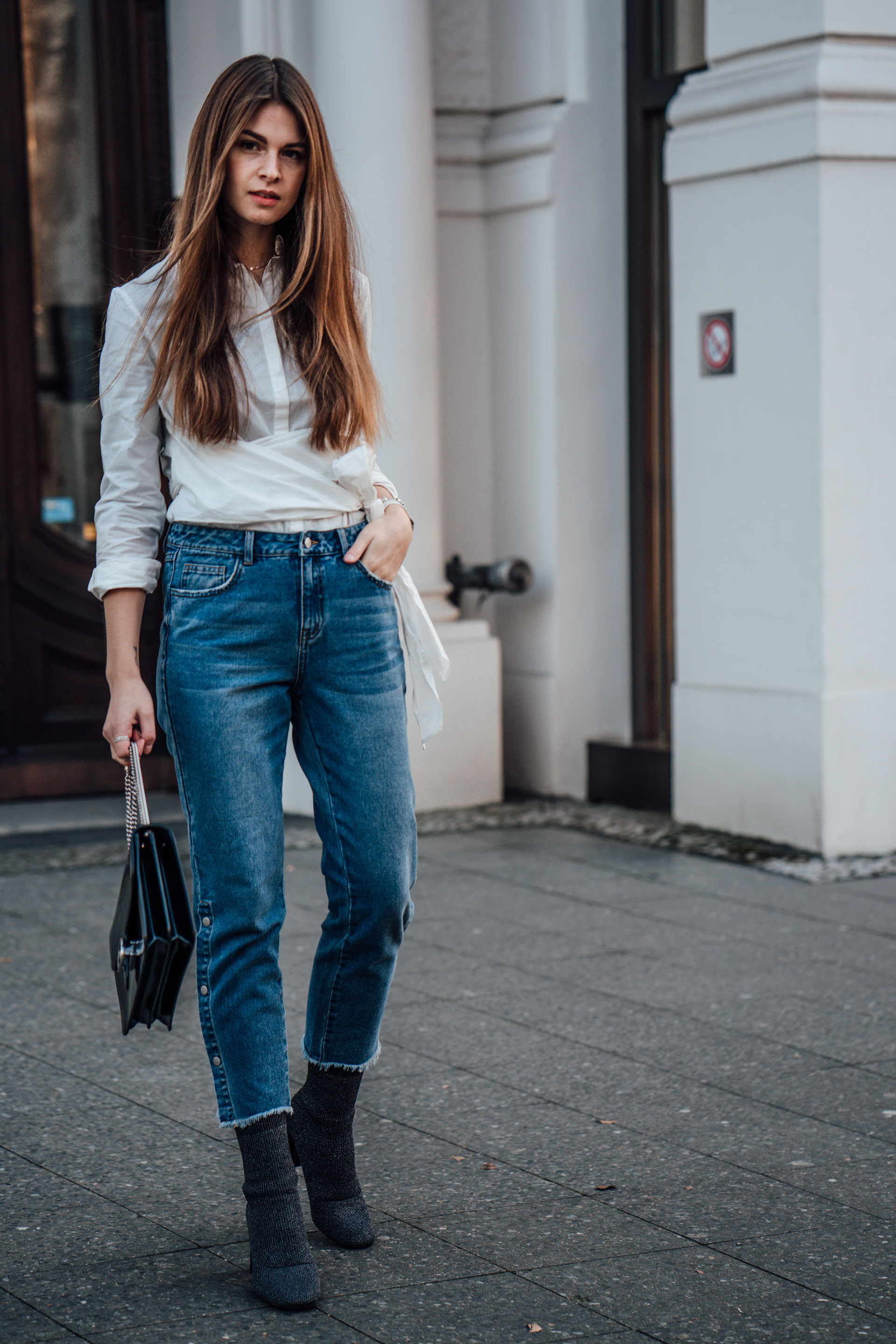 Fashion Advice: denim with button down detail || denim and wrap blouse