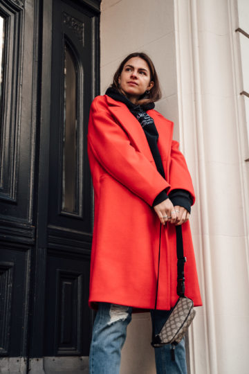 how to wear a red coat in winter